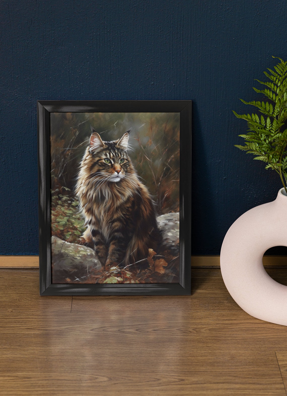 Long Haired Tabby Cat Autumn Woods Portrait Feline Art Poster