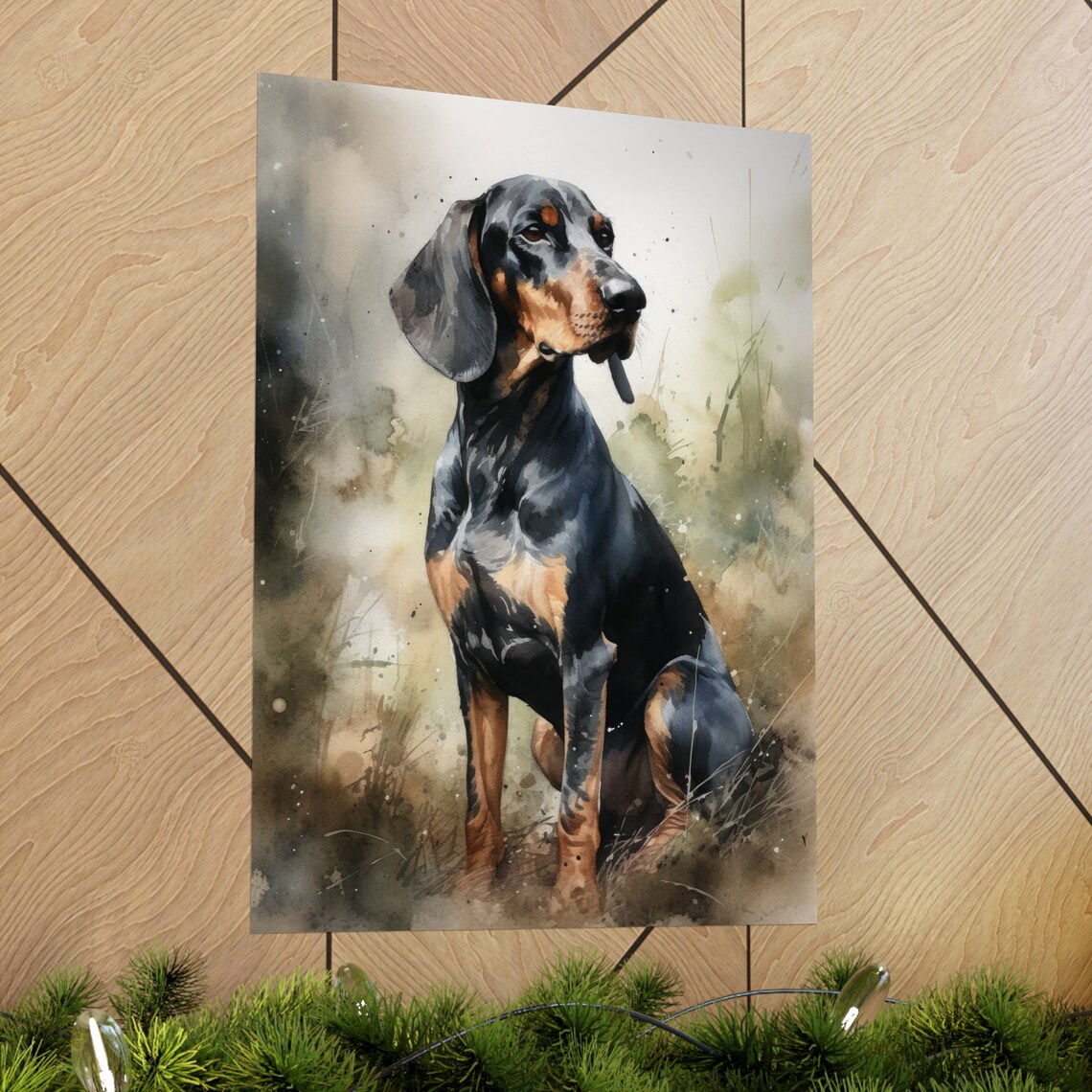 Black And Tan Coonhound Watercolor Portrait In Golden Field Art Print - Image 2