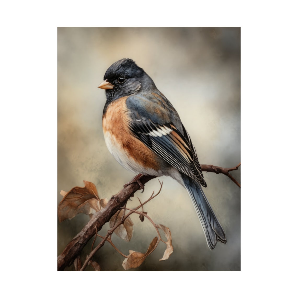 Dark Eyed Junco Bird Perched Twig Watercolor Wildlife Fine Art Poster - Image 4