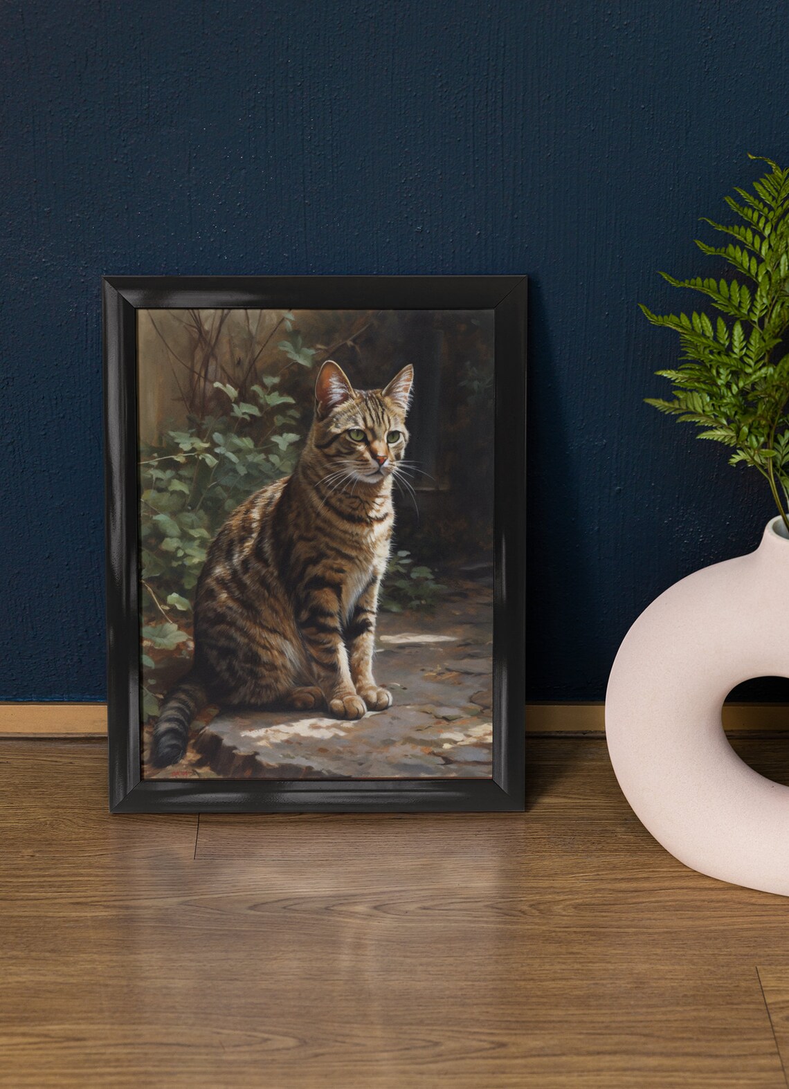 European Shorthair Cat Brown Tabby Sitting On Stone Patio Art Print