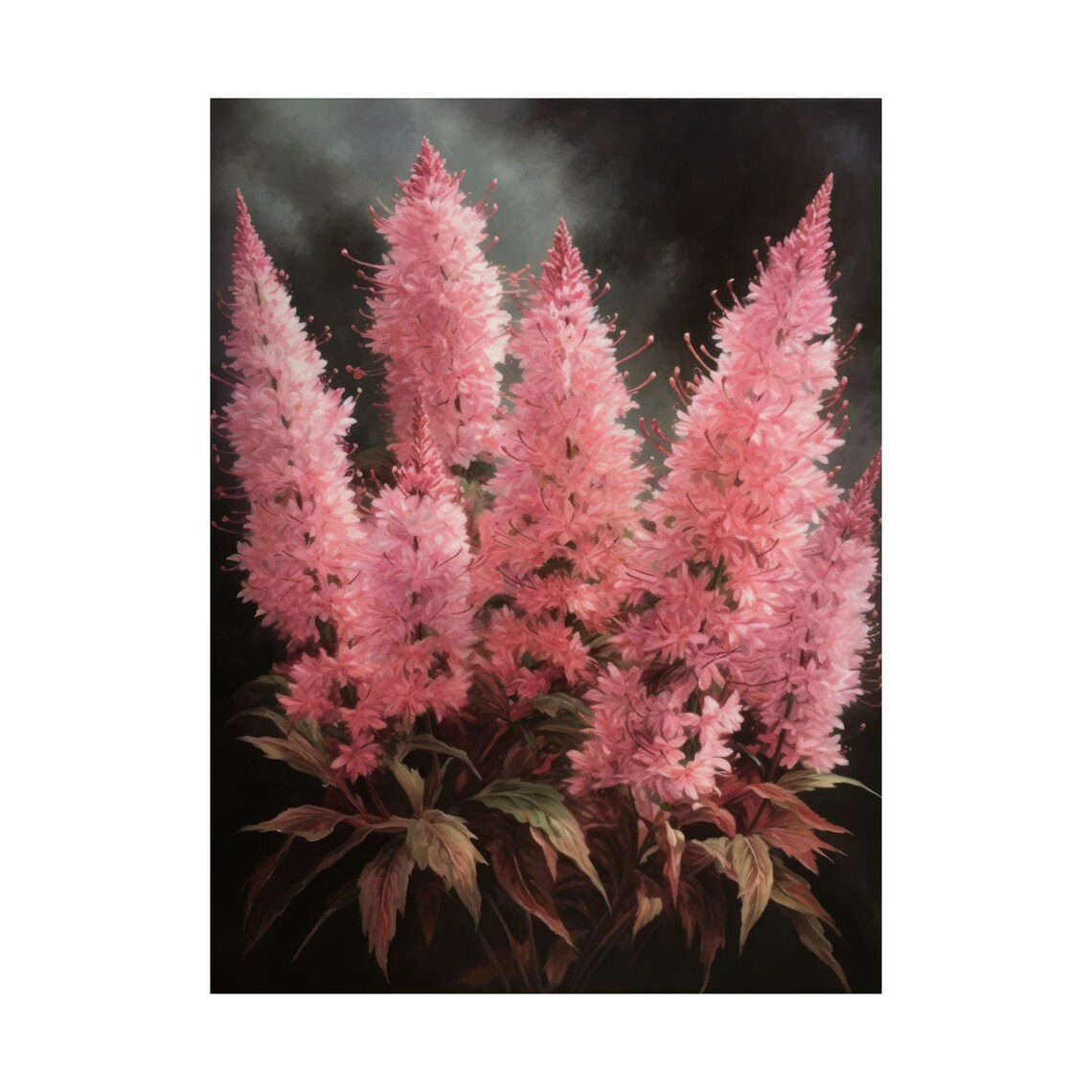 Pink Astilbe Vivid Coral Plumes Dark Dramatic Botanical Floral Poster - Image 4