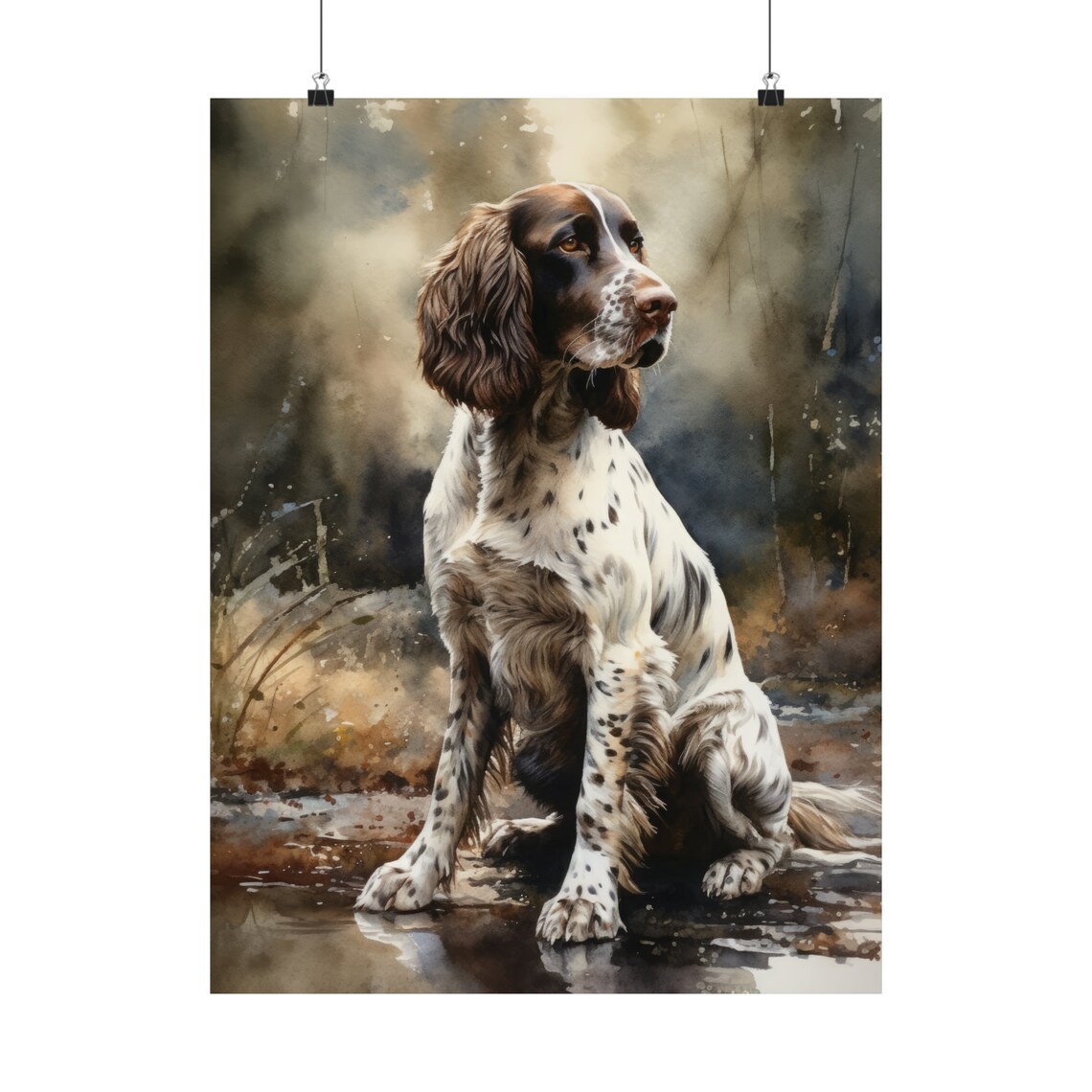 English Springer Spaniel Dog Spotted Coat Watercolor Portrait Poster - Image 5