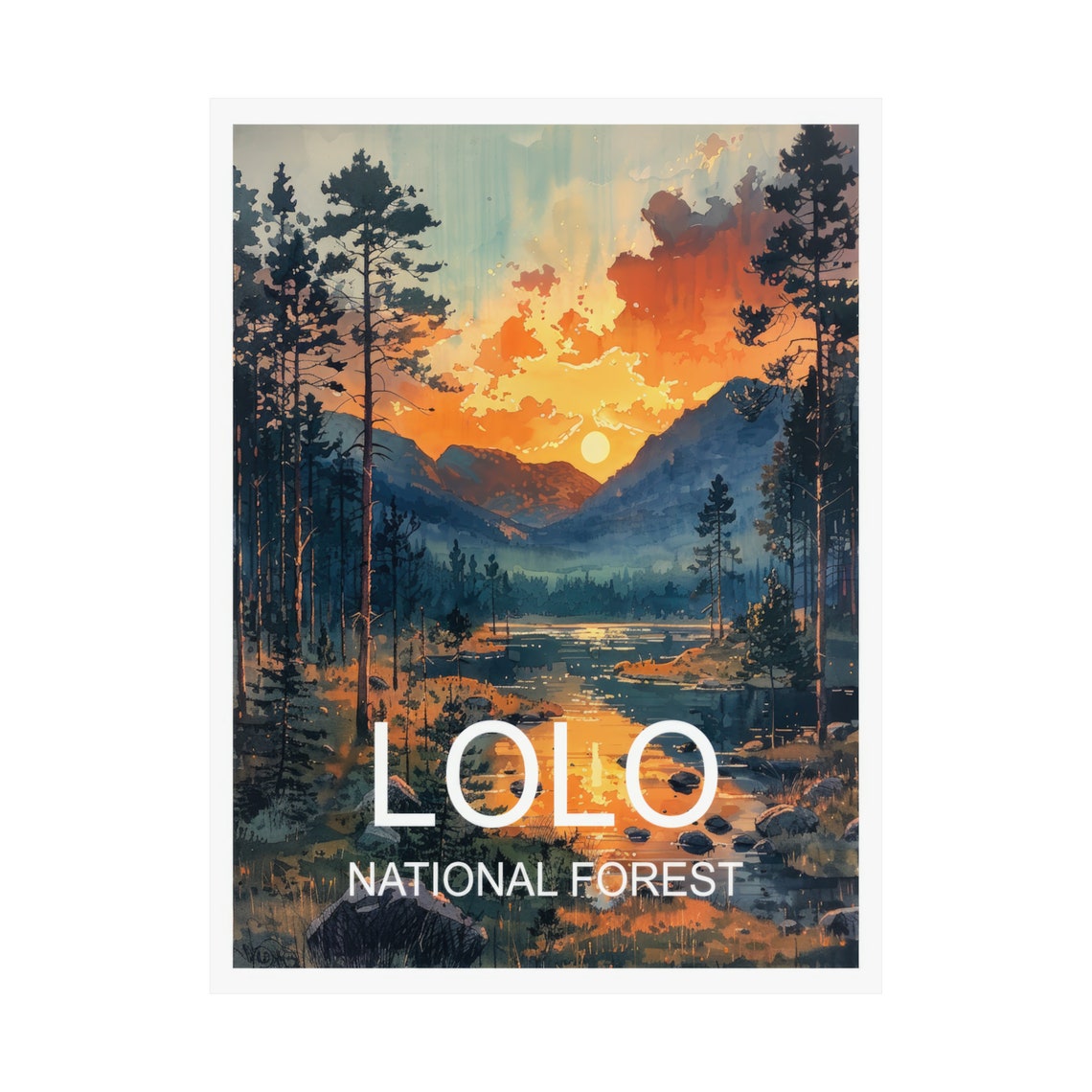 Lolo National Forest Sunset Over River And Pine Covered Peaks Poster - Image 3