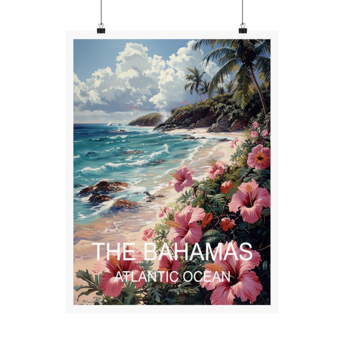 The Bahamas Atlantic Ocean Hibiscus Beach Palm Coast Travel Poster - Image 5