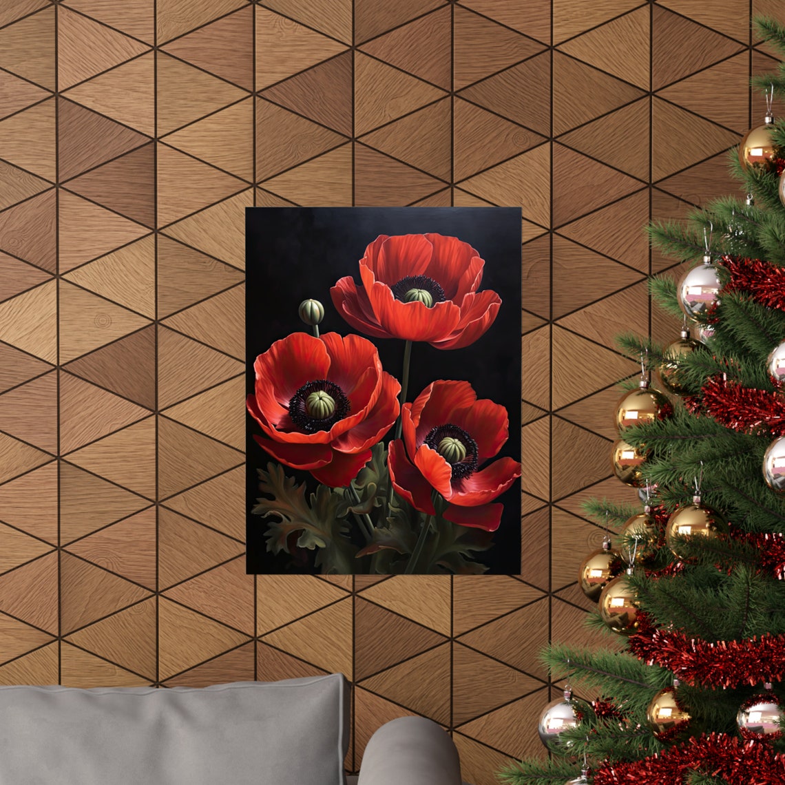 Scarlet Anemone Blooms Dark Moody Botanical Floral Art Poster - Image 3