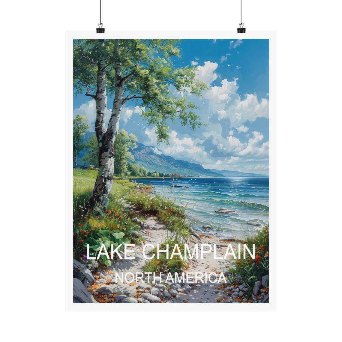 Lake Champlain Birch Trees Lakeside Mountain View Travel Poster - Image 5