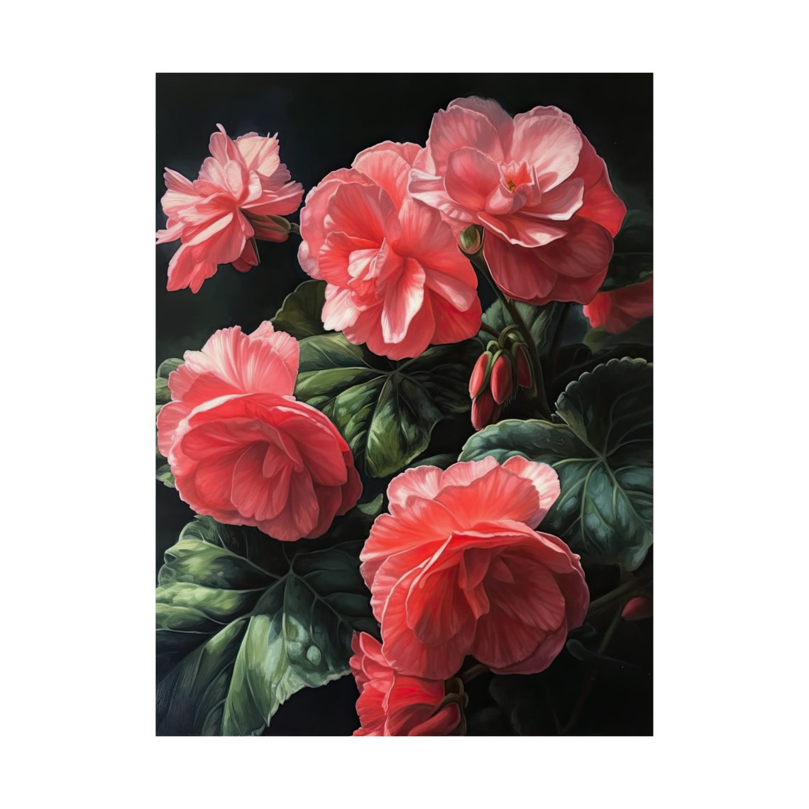 Pink Begonia Blooming Branches Dark Elegant Garden Floral Art Poster - Image 4