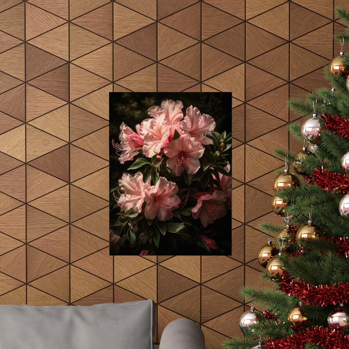 Soft Pink Azalea Blooms Dark Moody Botanical Flower Art Poster - Image 3