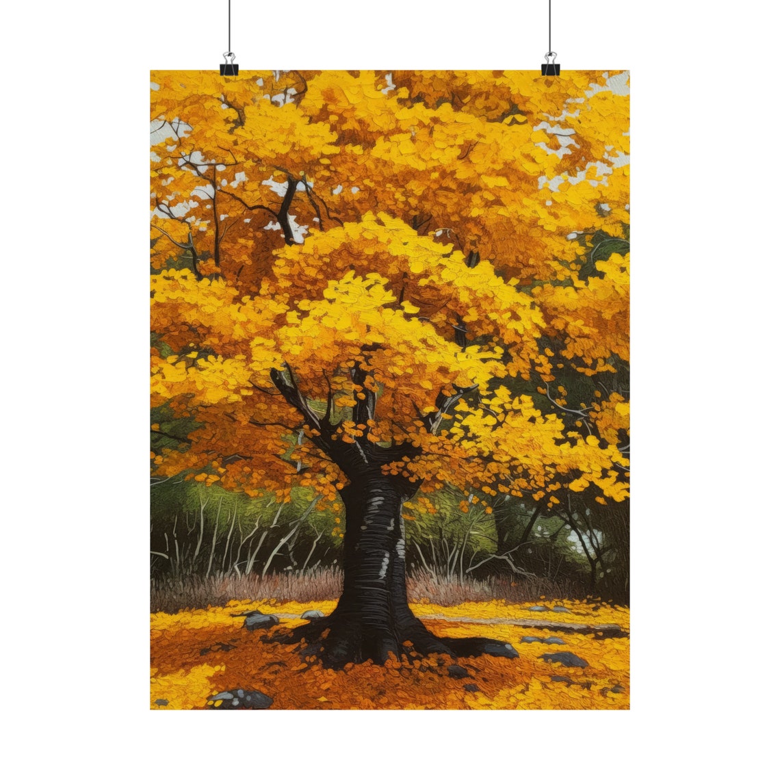 Vibrant Golden Ginkgo Tree Autumn Foliage Nature Painting Art Print - Image 5