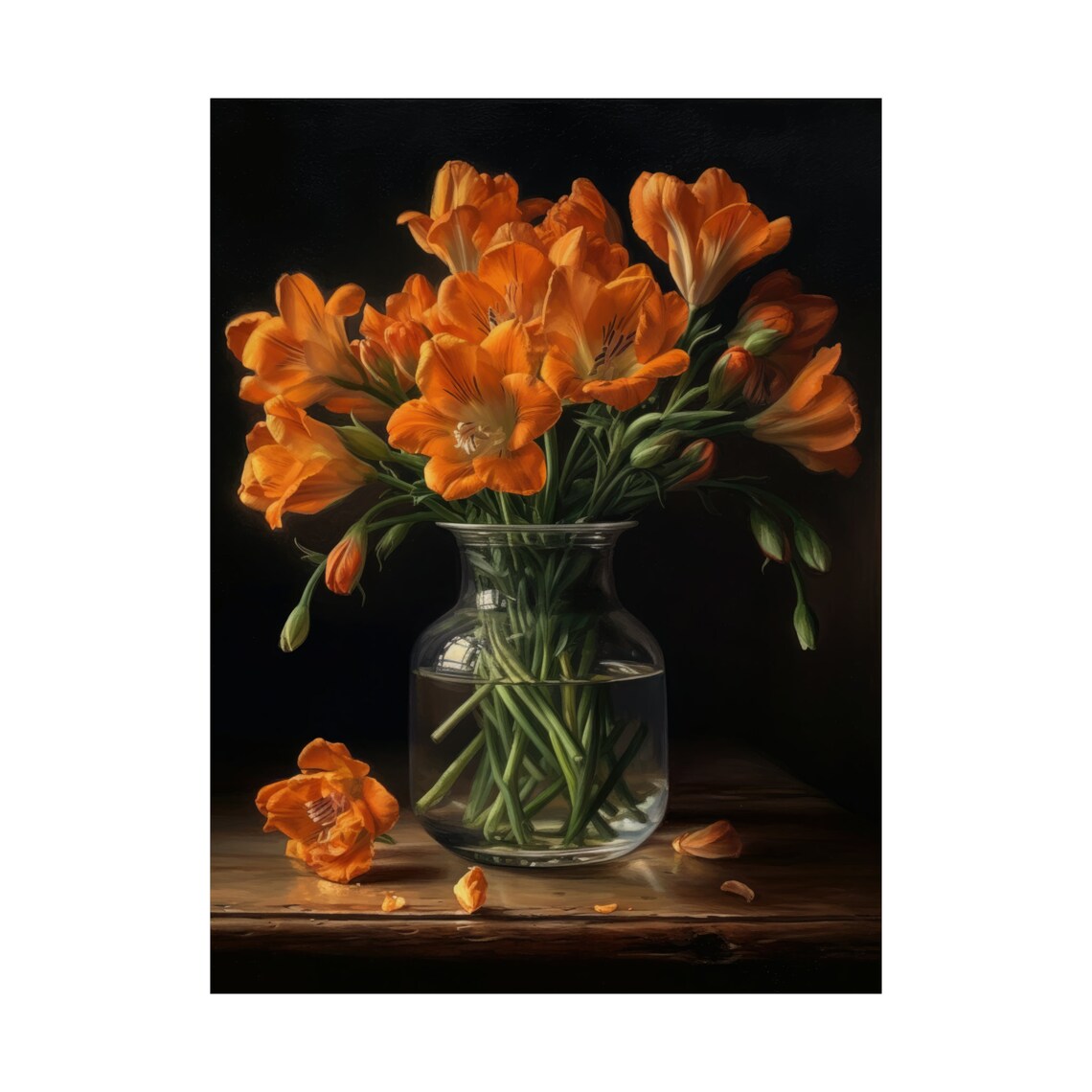 Orange Freesia Bouquet Glass Vase Still Life Floral Art Poster - Image 4