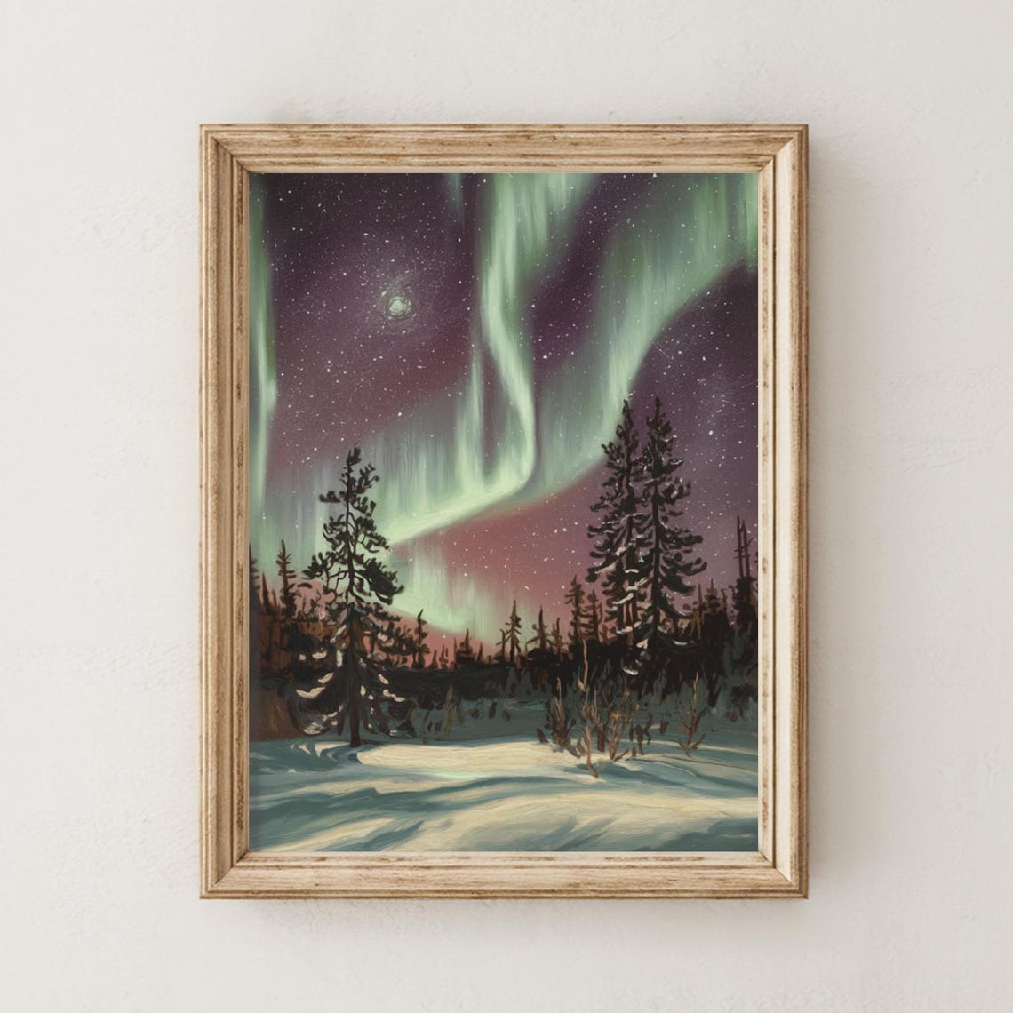 Northern Lights Snowy Forest Night Sky Aurora Winter Scene Poster - Image 4