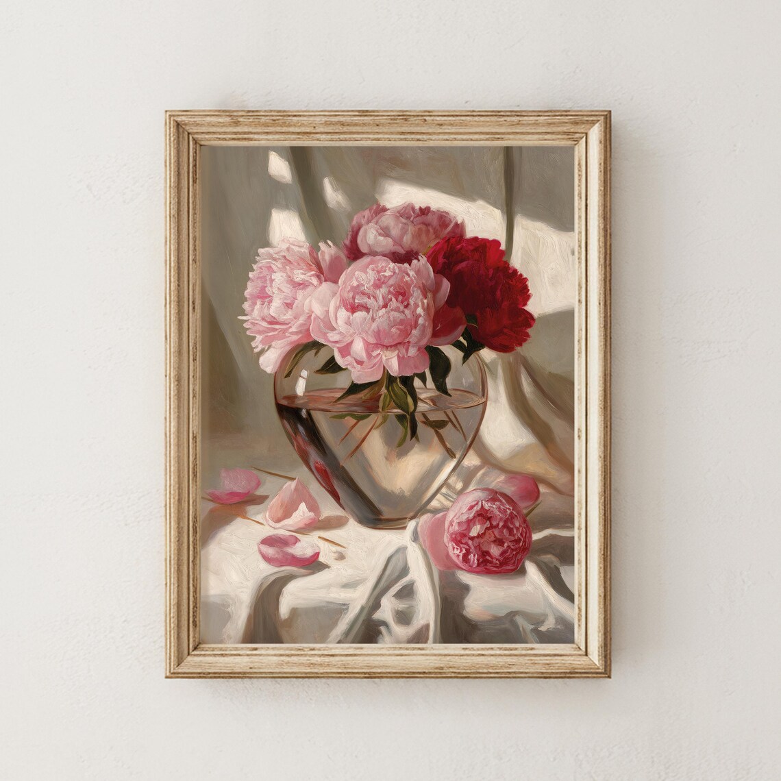 Pink Peonies in Heart Shaped Glass Vase Romantic Still Life Poster