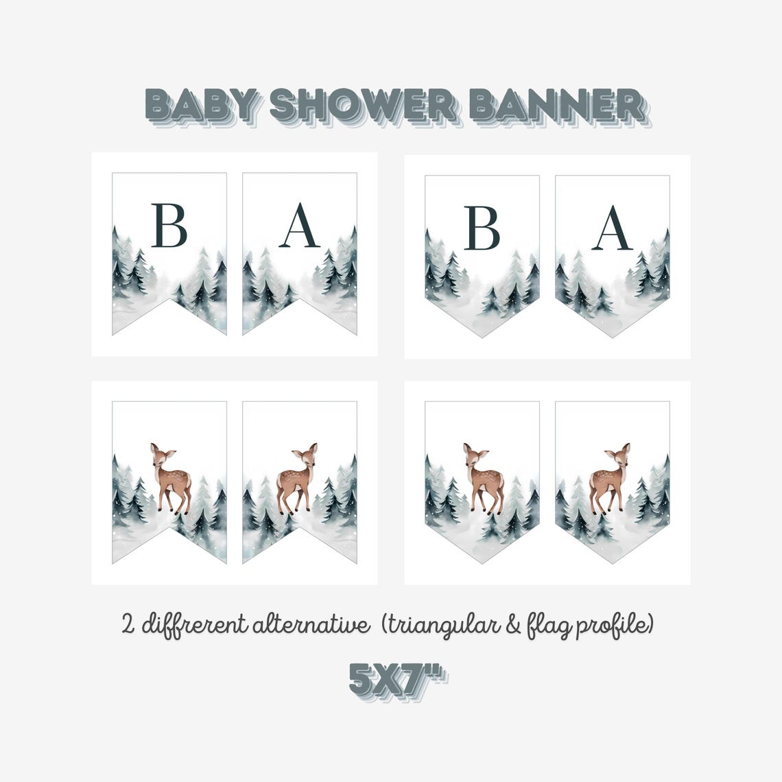 Woodland Deer Baby Shower Banner Garland Pine Tree Party Print - Image 2