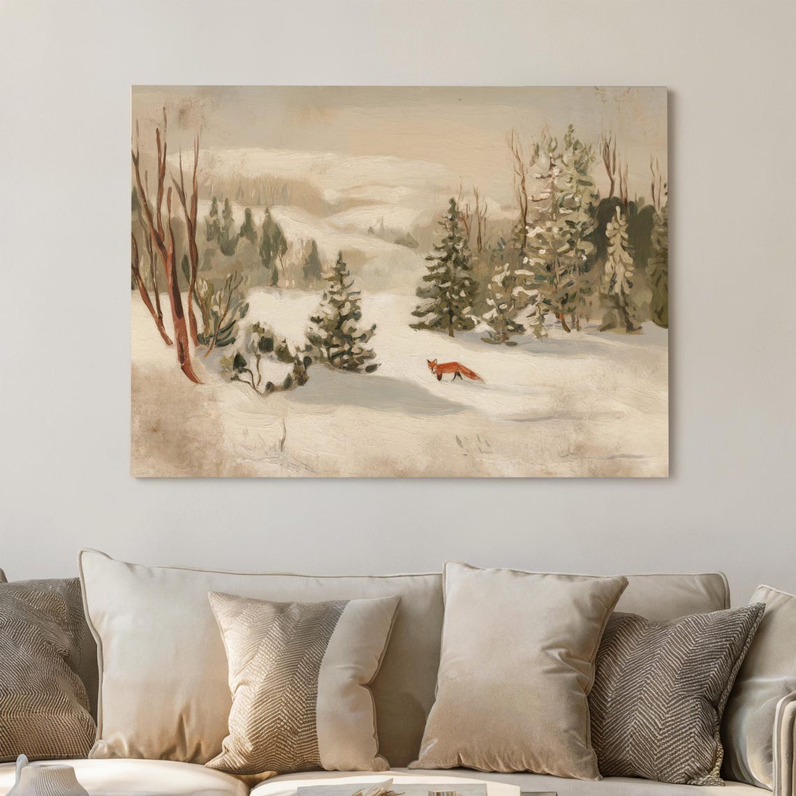 Red Fox Walking Through Snowy Winter Forest Vintage Painting Poster - Image 2