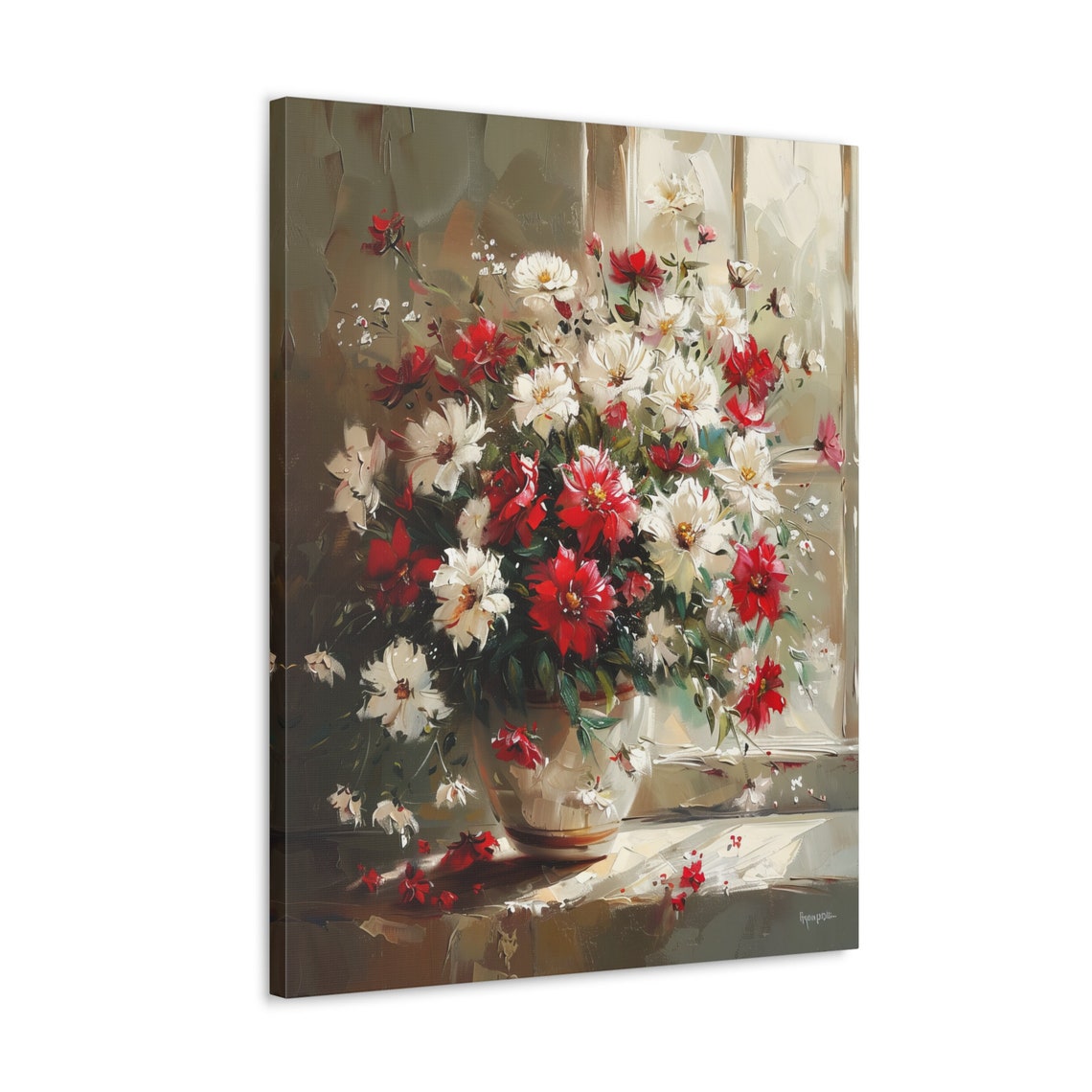 Red And White Flowers By Window Impressionist Floral Art Poster - Image 4
