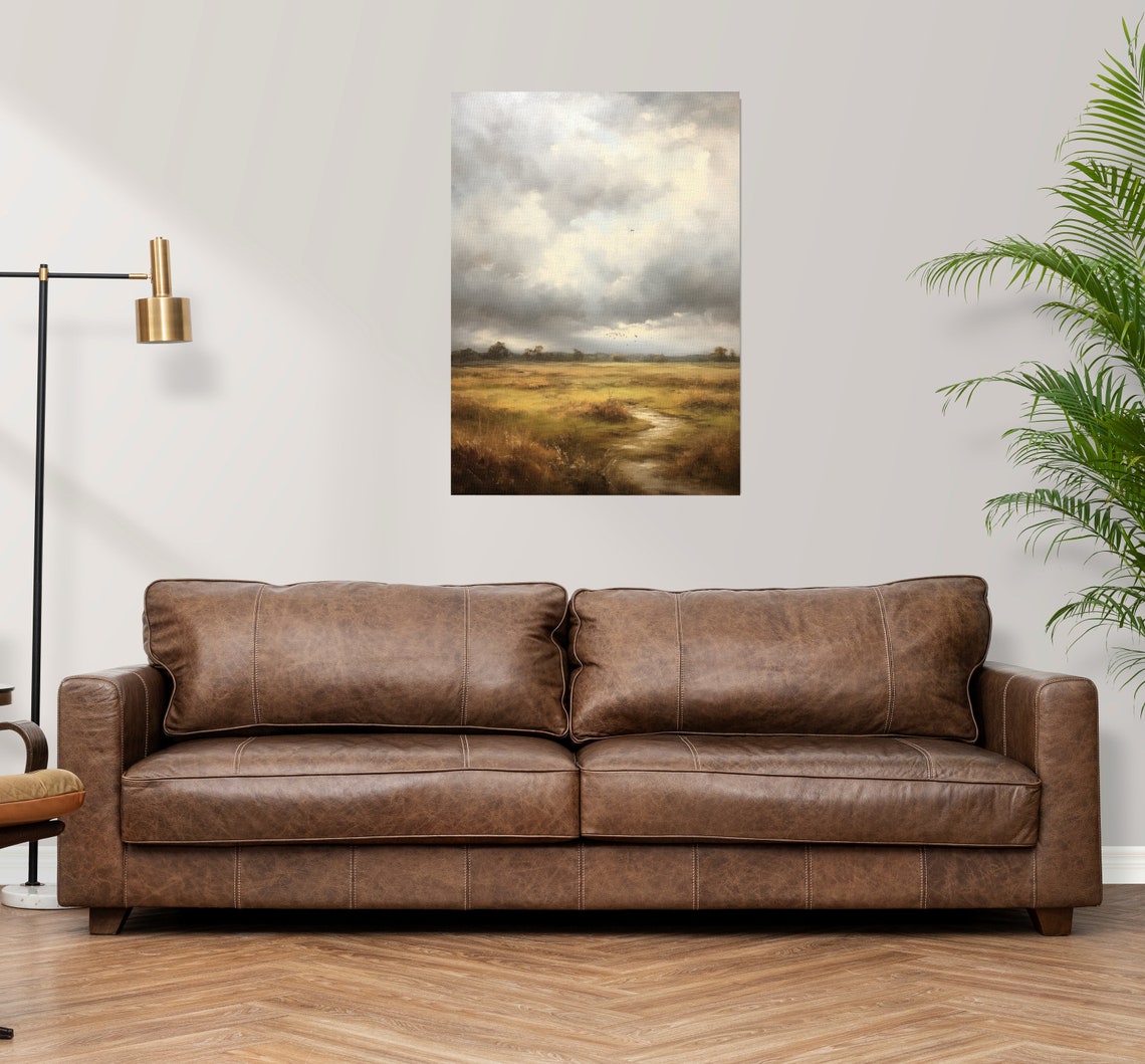 Moody Golden Field Poster with Winding Path Under Dramatic Clouds - Image 3