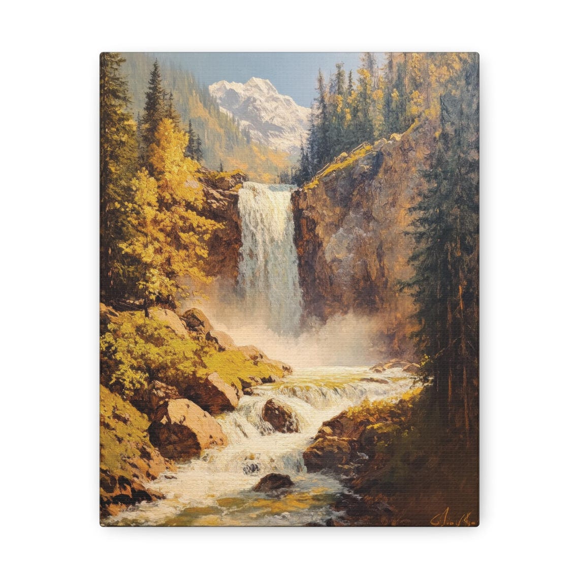Autumn Mountain Waterfall Golden Larch Forest Landscape Poster - Image 3