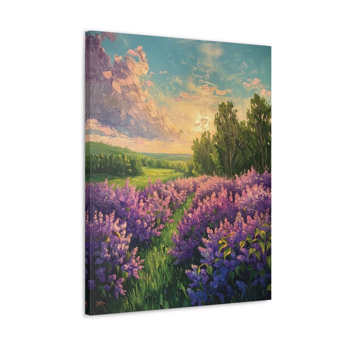 Lilac Field Sunset Green Meadow Impressionist Landscape Poster - Image 4
