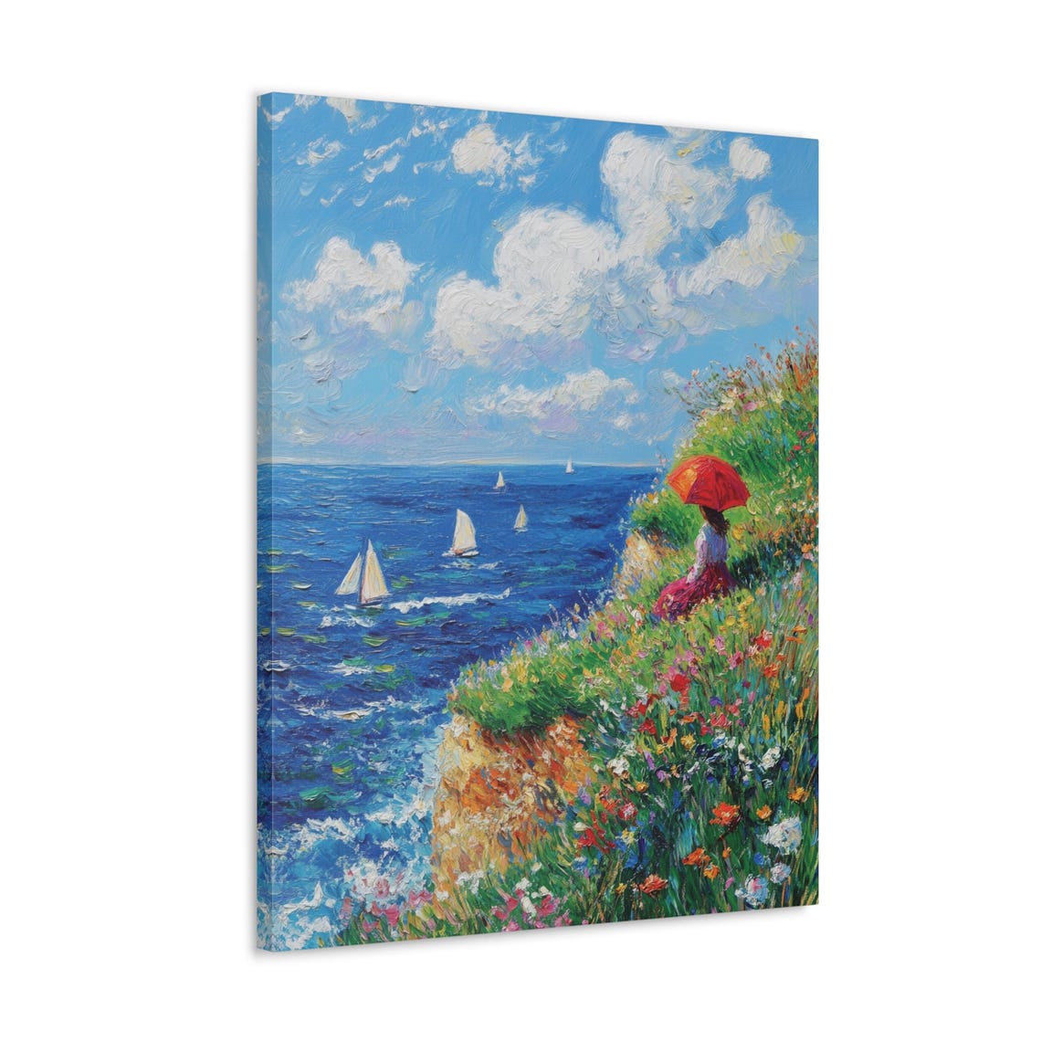 Cliff Walk at Pourville Inspired Monet Coastal Sailboats Flower Poster - Image 4
