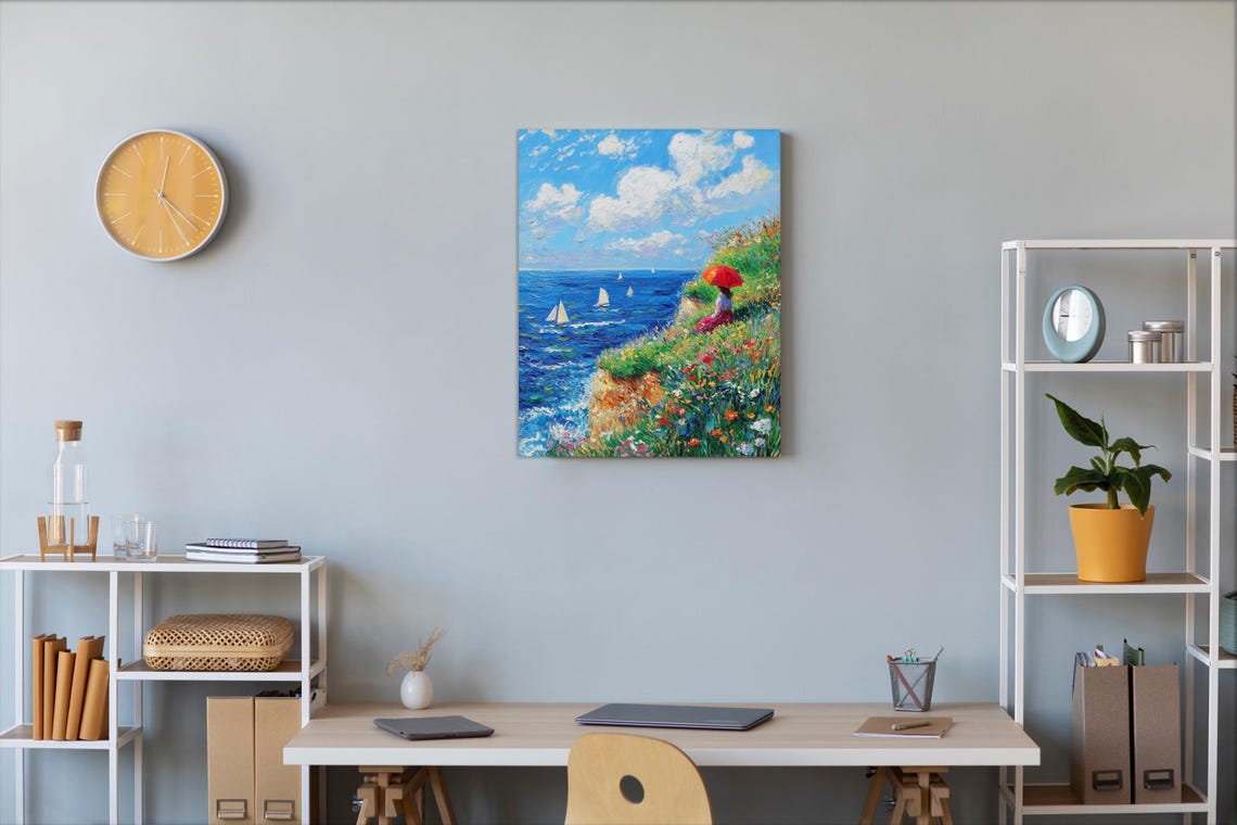Cliff Walk at Pourville Inspired Monet Coastal Sailboats Flower Poster - Image 2