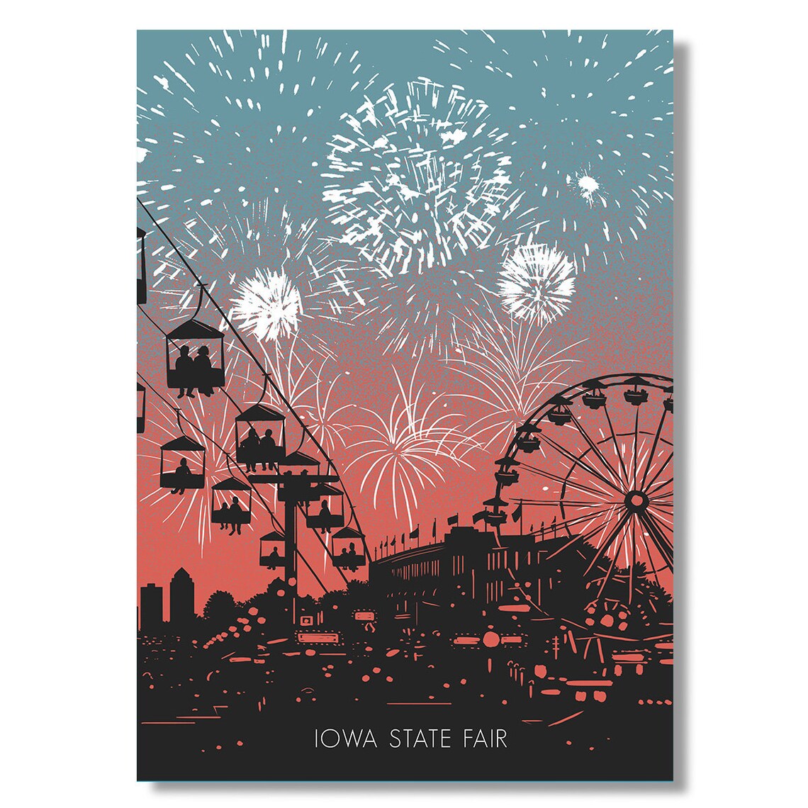 Iowa State Fair Fireworks Ferris Wheel Night Sky Carnival Poster