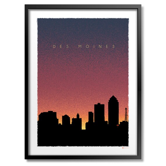 Des Moines Iowa Sunset Gradient Skyline Silhouette Minimalist Travel Poster