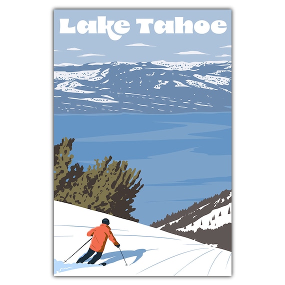 Ski Lake Tahoe Postcard Art Print