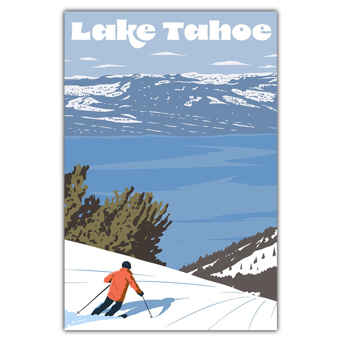 Ski Lake Tahoe Postcard Art Print