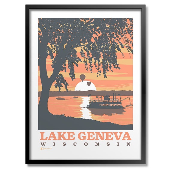 Lake Geneva Travel Poster, European Place Print