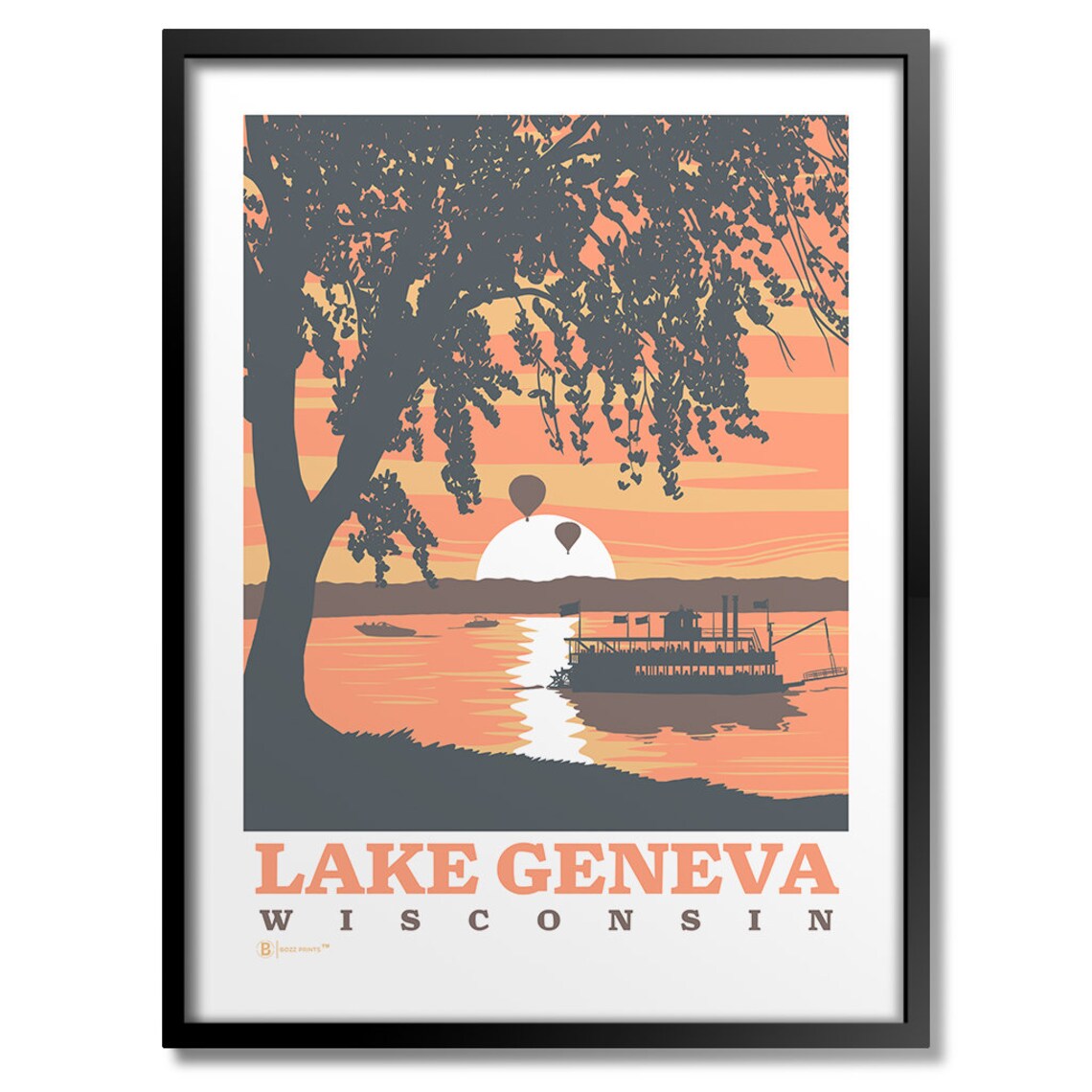 Lake Geneva Travel Poster, European Place Print