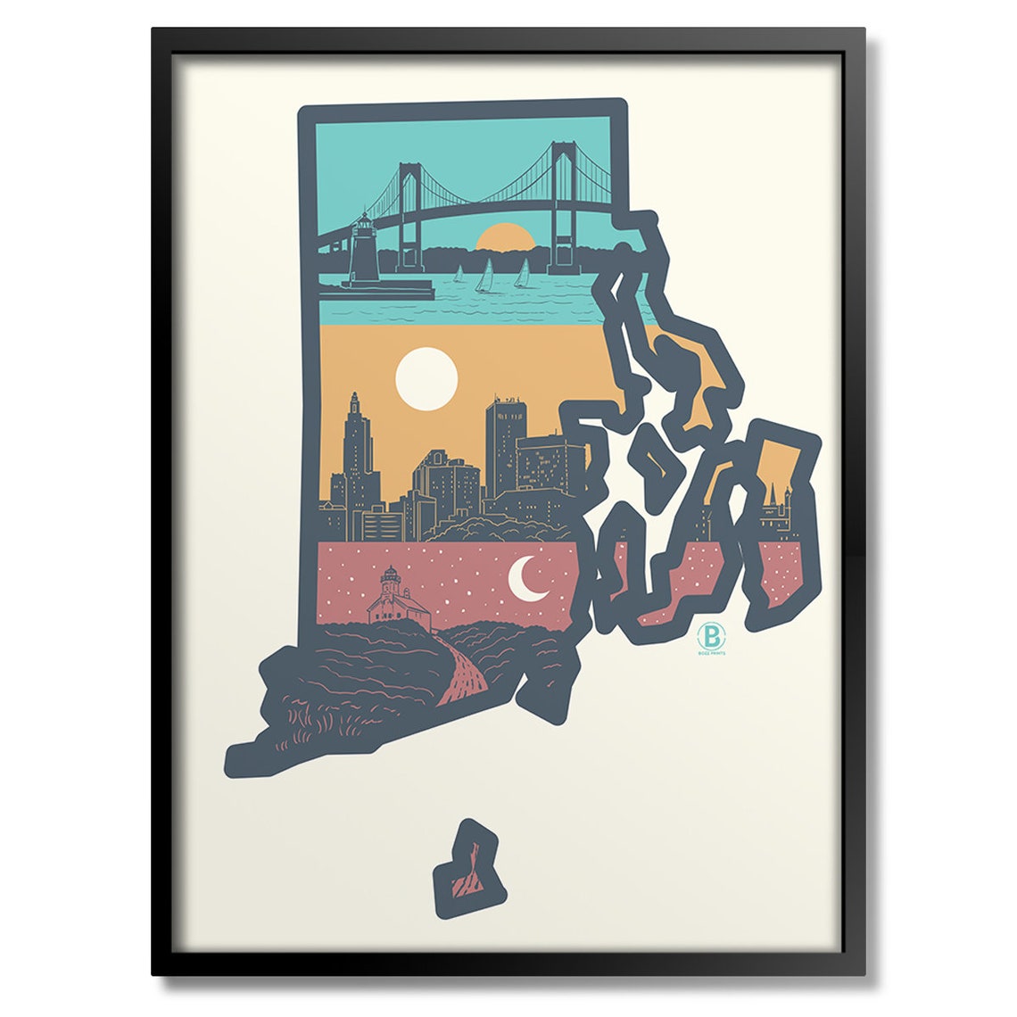 Rhode Island Layers Art Newport Bridge Providence Skyline Poster
