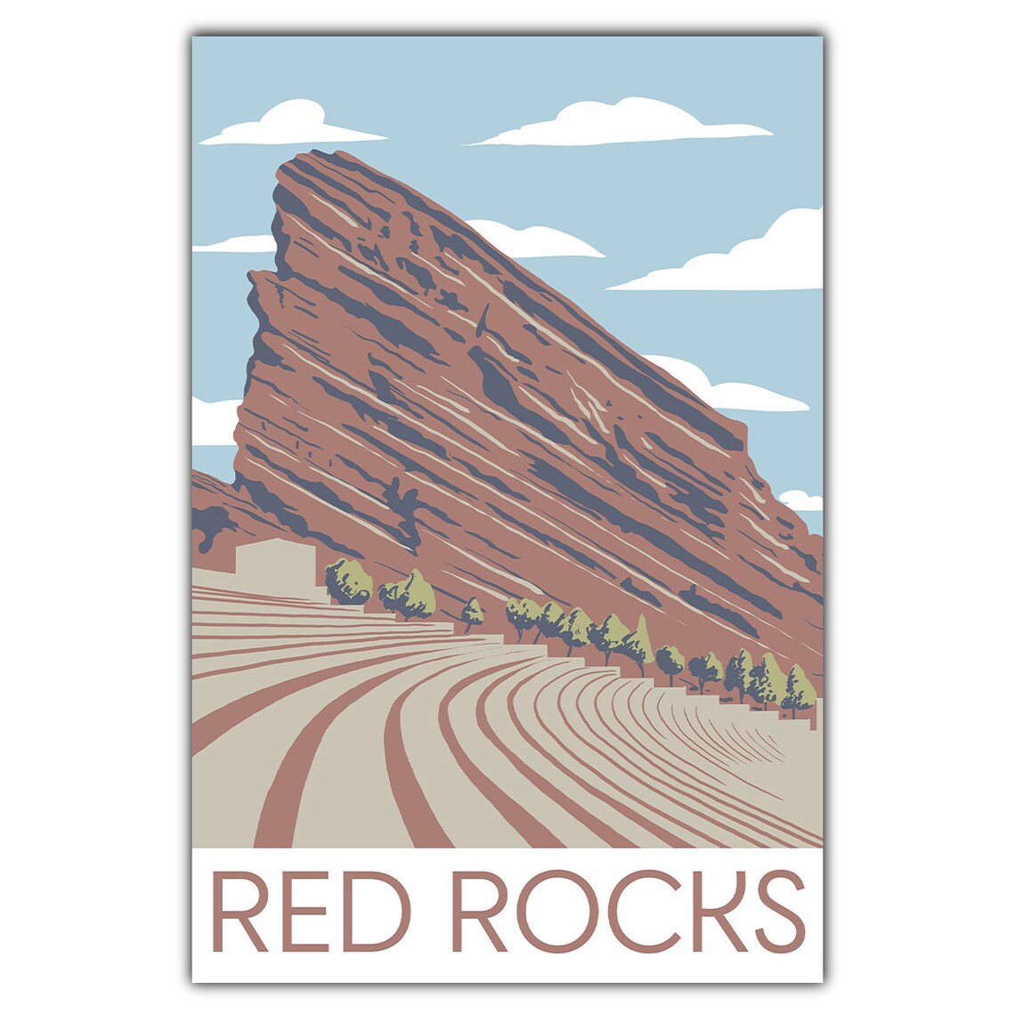 Red Rocks Colorado Travel Poster, Mountain Landmark