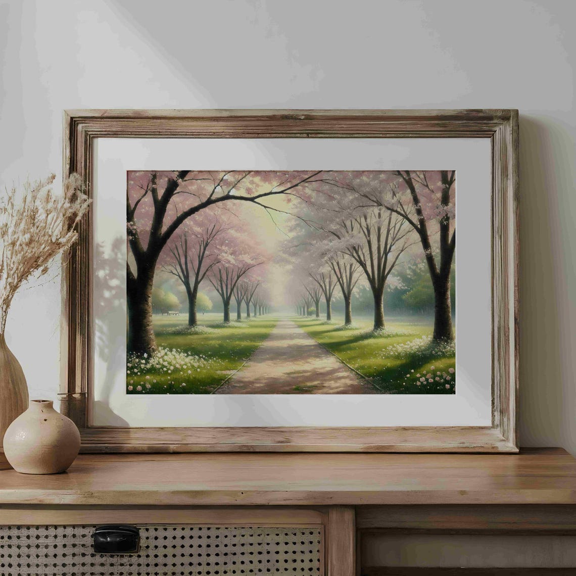 Cherry Blossom Tree Lined Park Path Vintage Spring Landscape Poster - Image 3