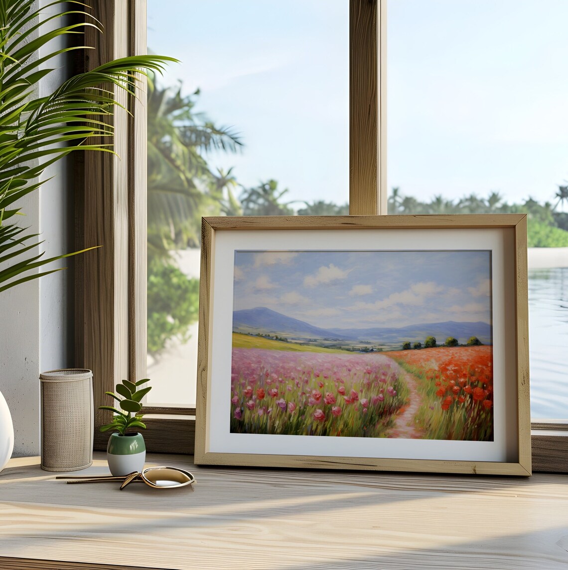 Antique Wildflower Field Oil Painting Vintage Landscape Spring Wall Art Country Cottage Print Farmhouse Decor - Image 2