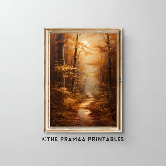 Vintage Forest Oil Painting Rustic Fall Print Antique Autumn Moody Wall Art Nature Poster Thanksgiving Decor Farmhouse Aw7