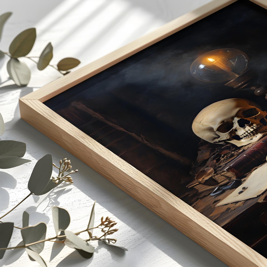Skull Still Life Candle Books Dark Academia Goth Desk Poster - Image 2