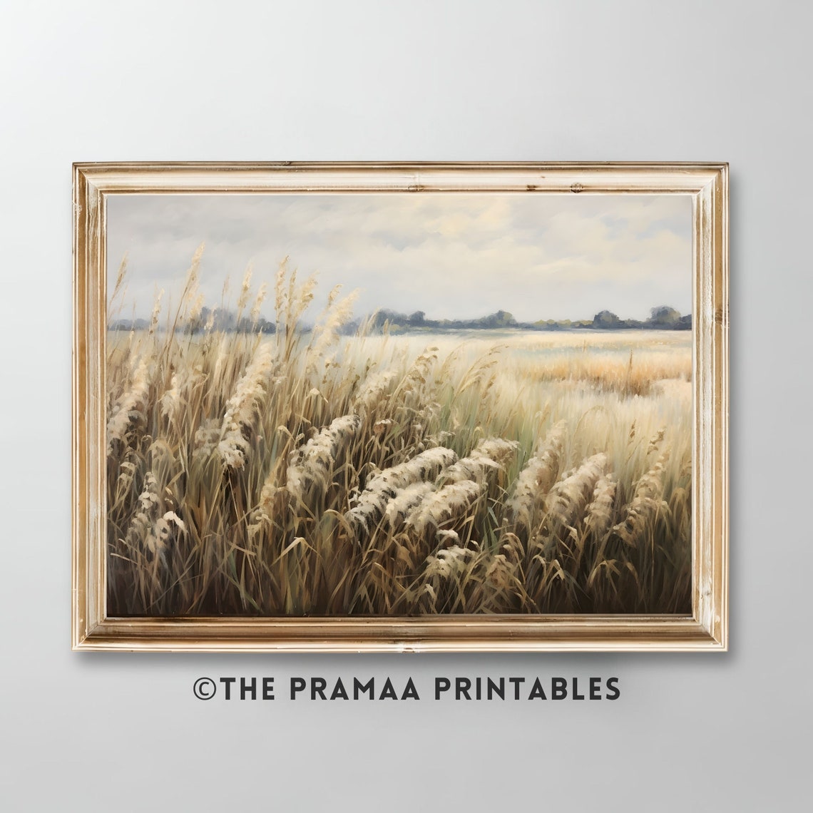 Tall Wild Grasses in Wind Neutral Vintage Meadow Painting Poster