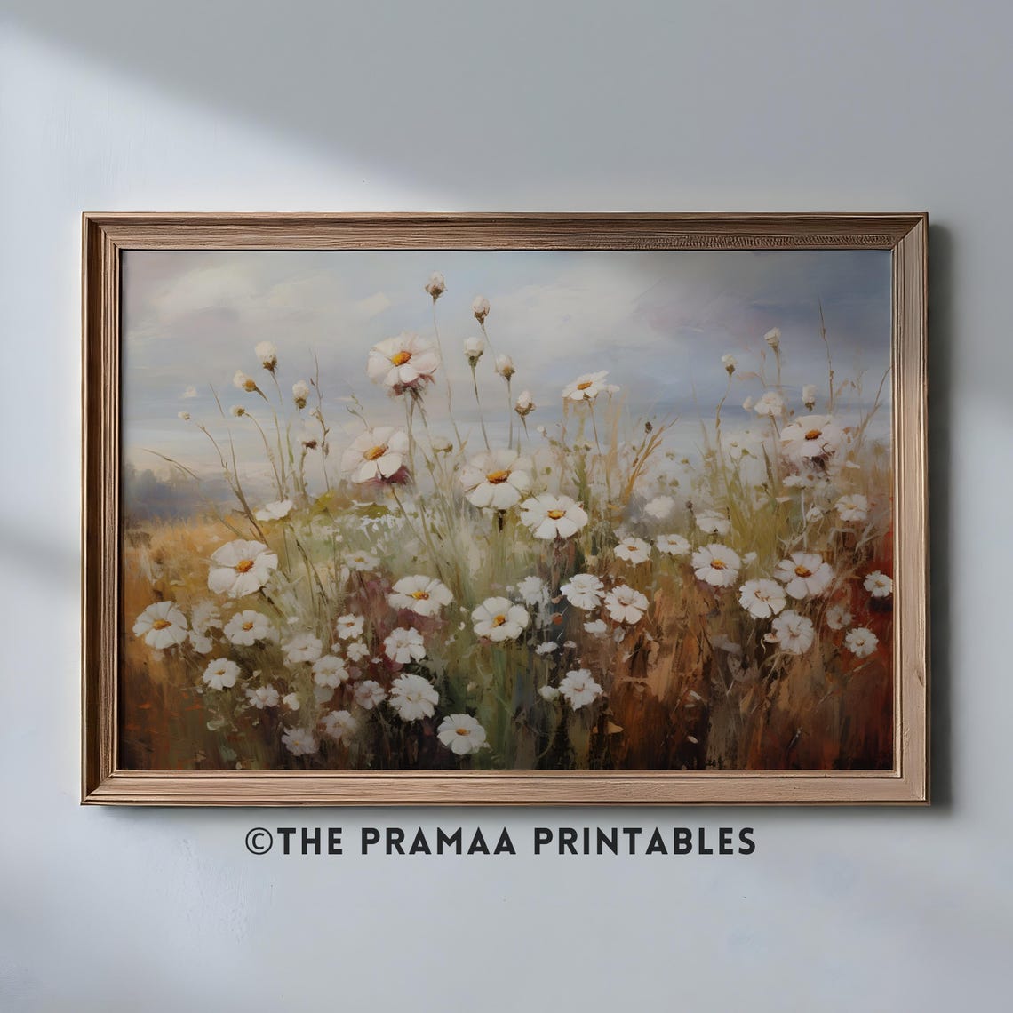 Impressionist Daisy Meadow Wildflower Field Painting Wall Art