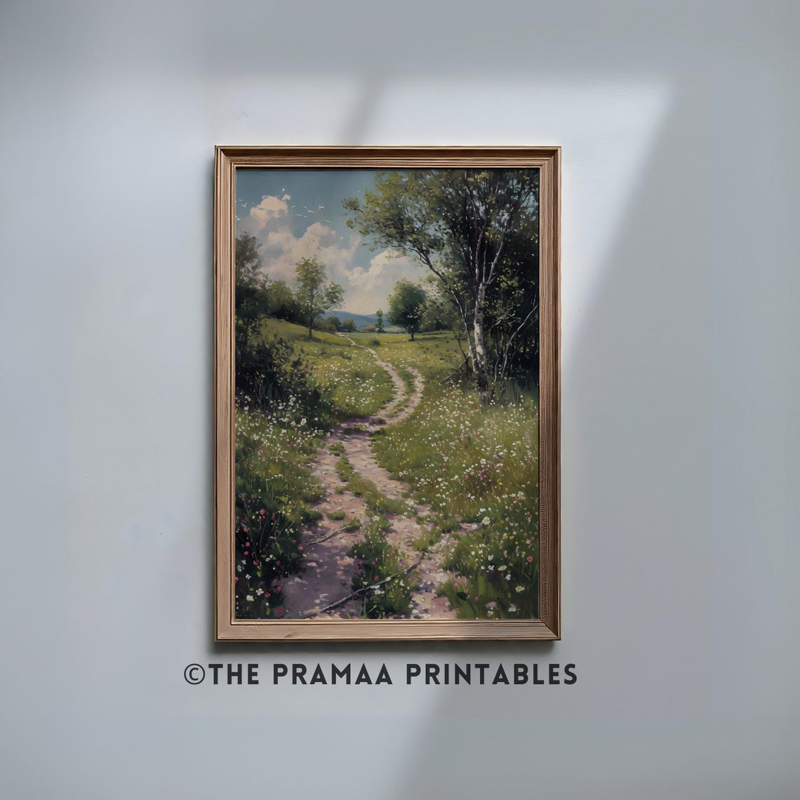 Winding Country Path Through Wildflower Meadow Vintage Poster