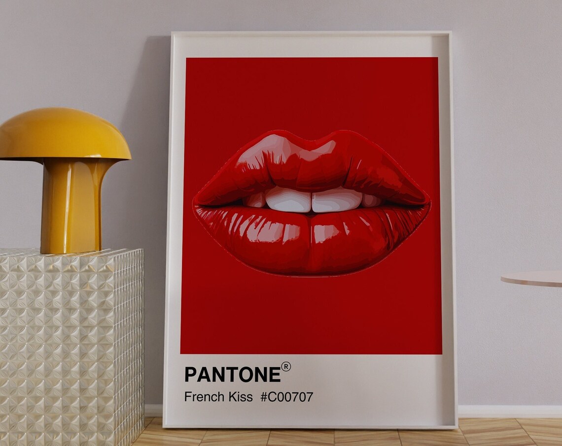 French Kiss #C00707 Red Lips Pantone Color Chip Pop Art Poster