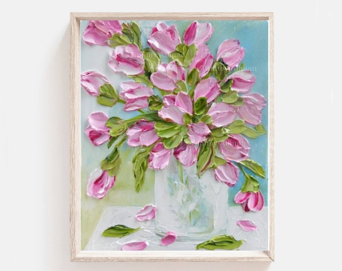 Custom Tulips In A Vase Oil Impasto Art Print