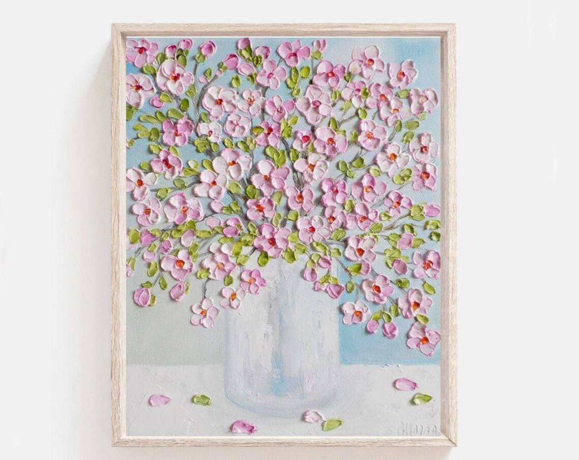 Cherry Blossom Oil Impasto Art Print, Botanical Decor