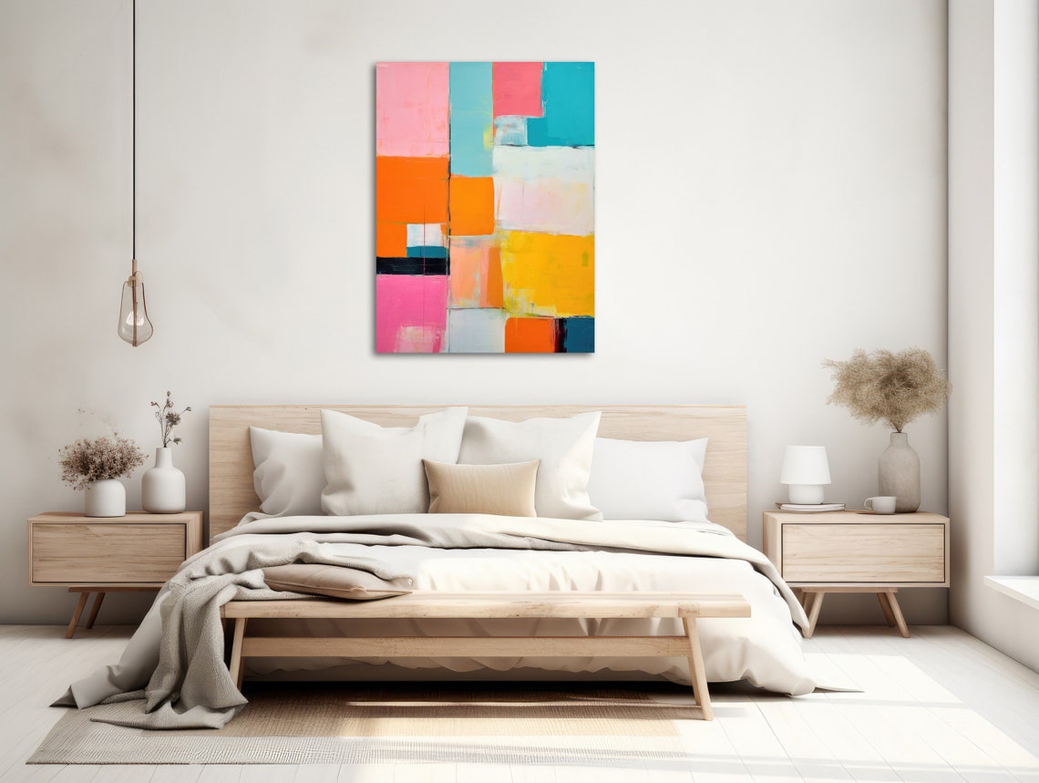 Colorful Geometric Blocks Pink Orange Teal Mid Century Wall Art - Image 2