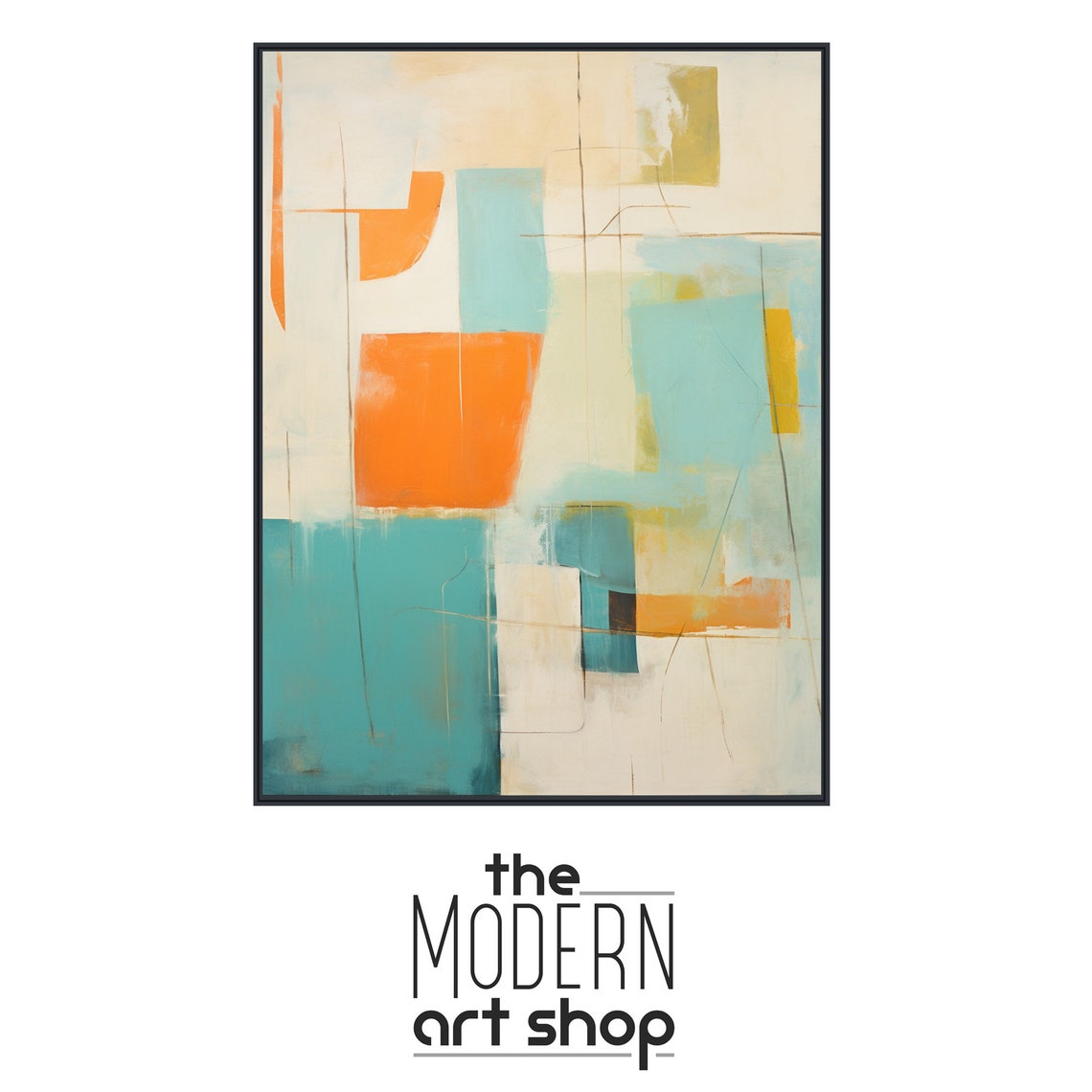 Beige Orange Teal Minimal Abstract Blocks Soft Modern Neutral Wall Art - Image 4