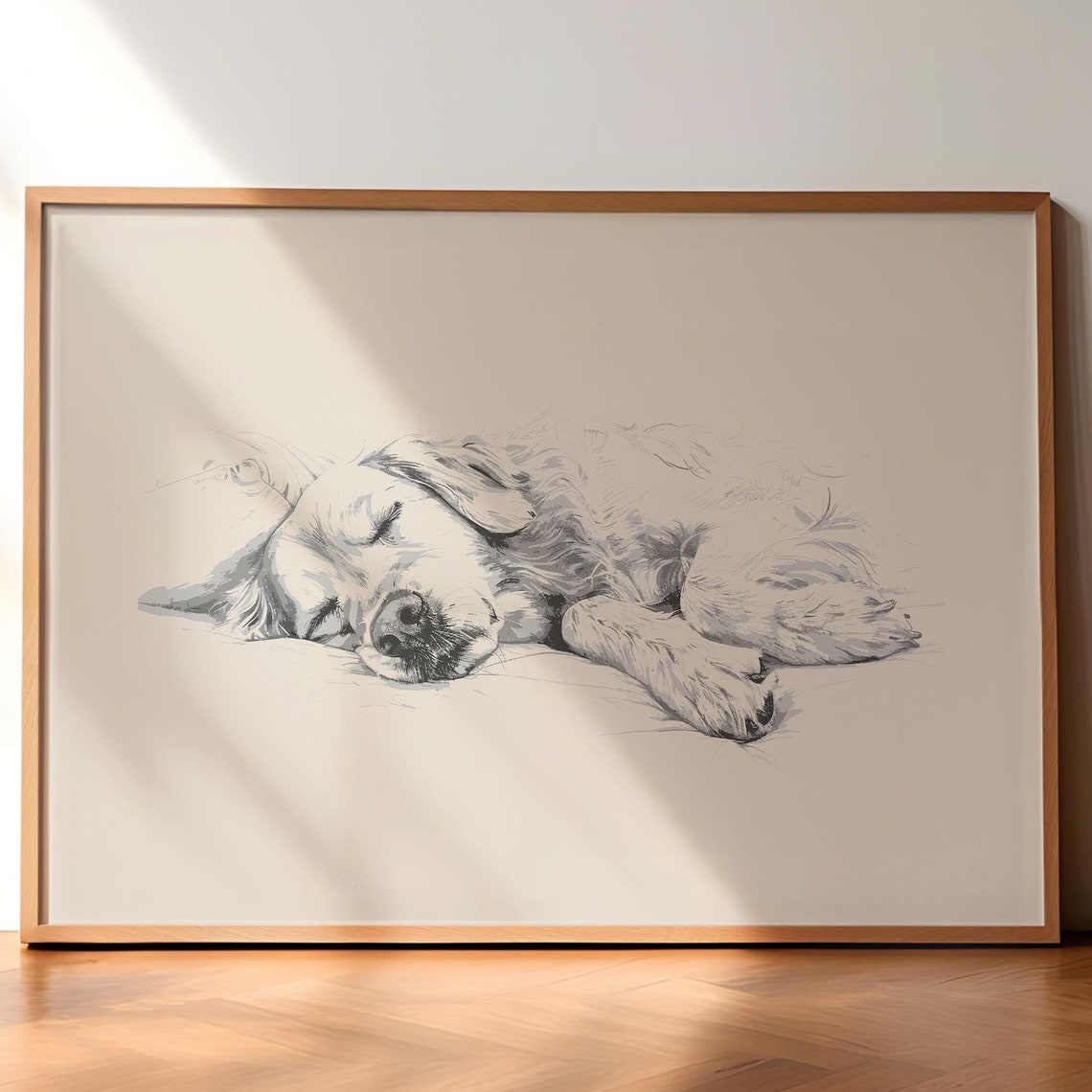 Golden Retriever Poster Dog Vintage Art Sleeping Dog Wall Decor Antique Vintage Painting Country Wall Art Dog Drawing Farmhouse Art