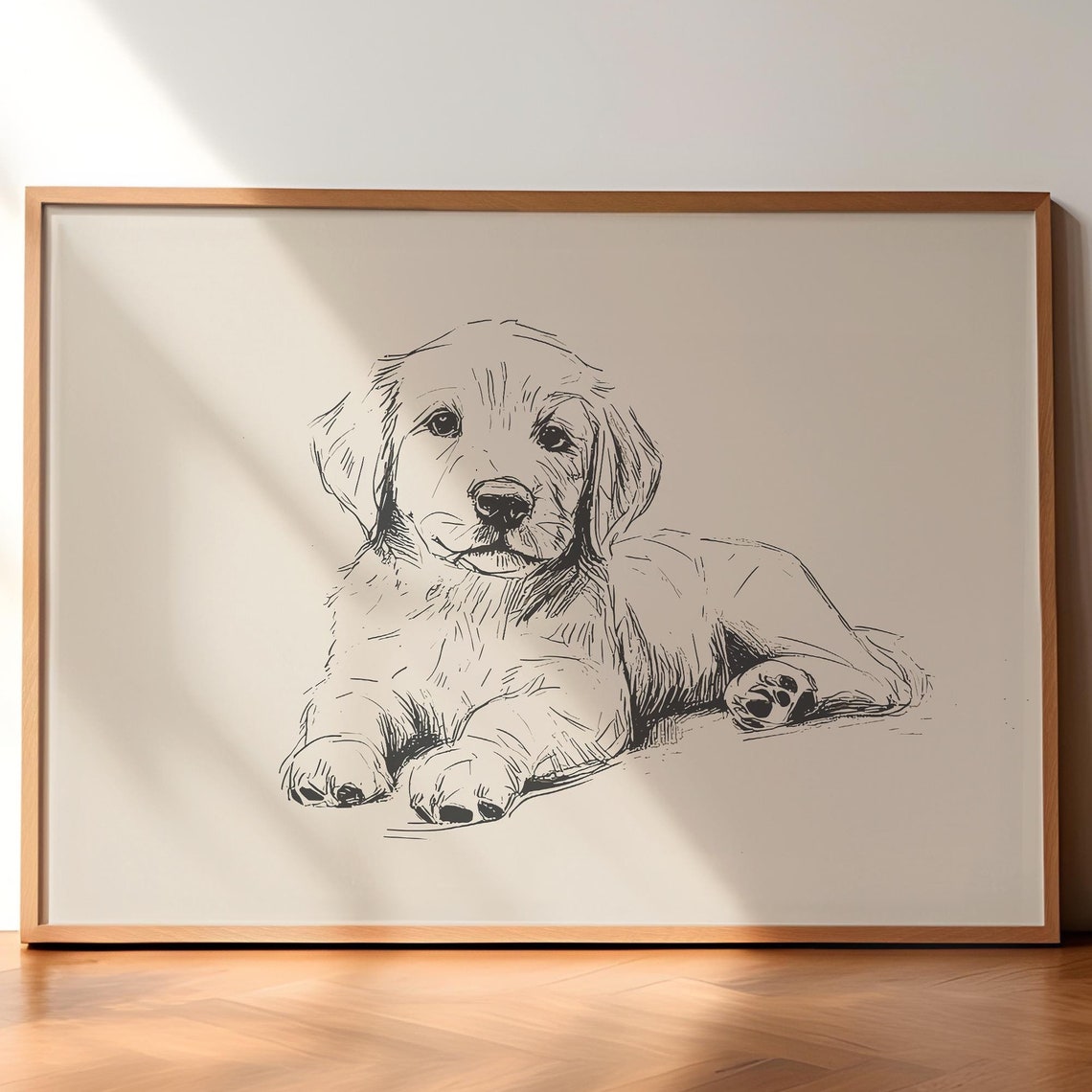 Golden Retriever Puppy Print Dog Vintage Print Dog Wall Art Antique Vintage Painting Country Wall Art Dog Drawing Farmhouse Print