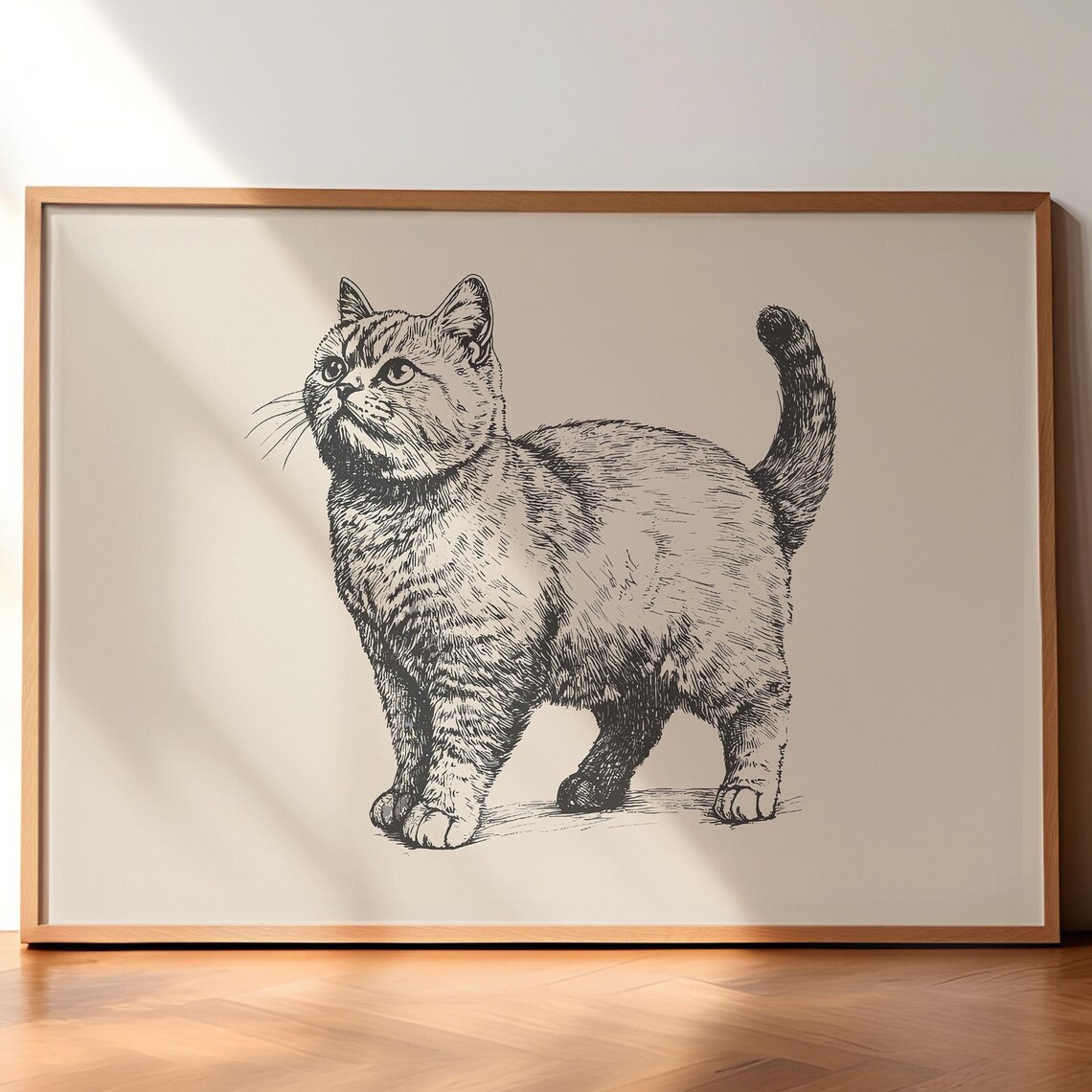 British Shorthair Cat Standing Sketch Cute Kitty Wall Poster
