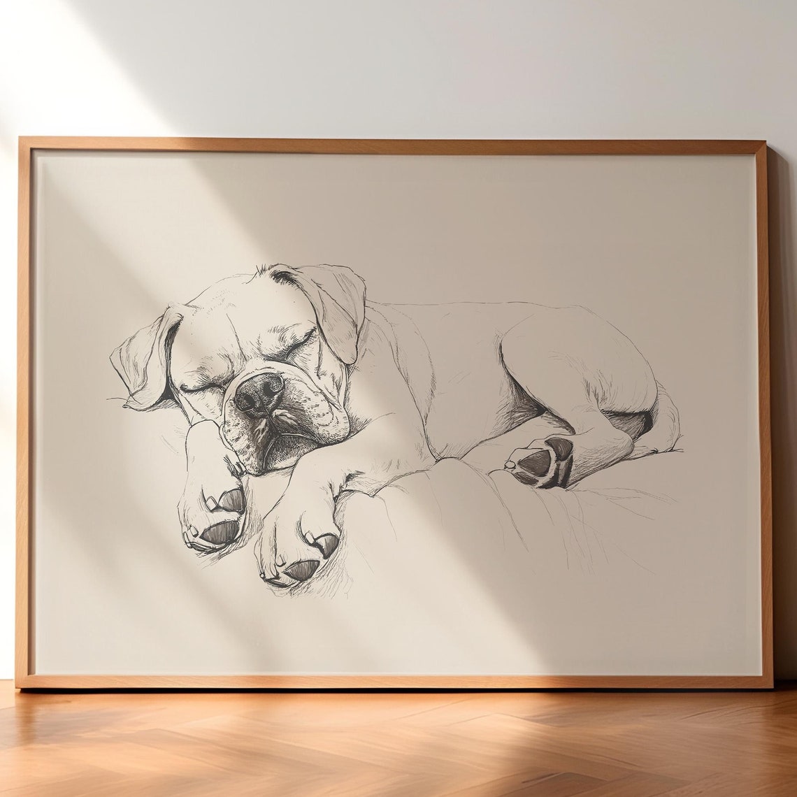 Sleeping Boxer Dog Vintage Print Dog Pet Art Antique Retro Painting Farmhouse Decor Country Poster Dog Drawing Retro Boxer Wall Art