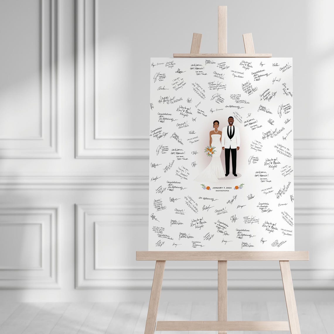 Personalized Wedding Guest Book Alternative Illustrated Couple Poster