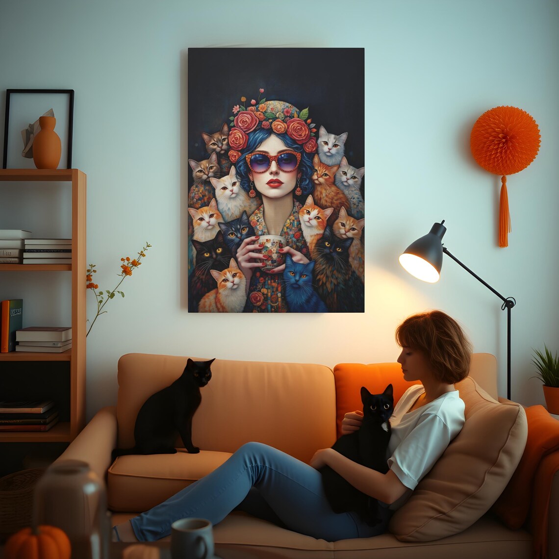 Whimsical Cat Mom Retro Floral Cat Lover Art Print - Image 3